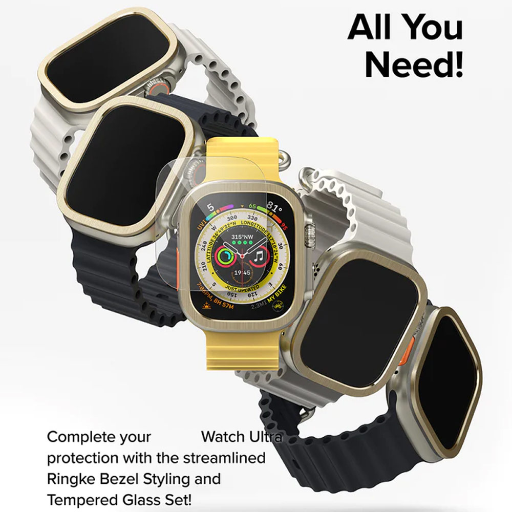 Picture of Apple Watch 49mm Ultra Screen Protector | Ringke Bezel and Tempered Glass Screen Protector Combo for Apple Watch Series 8 Ultra 49mm (49-05 Gold)