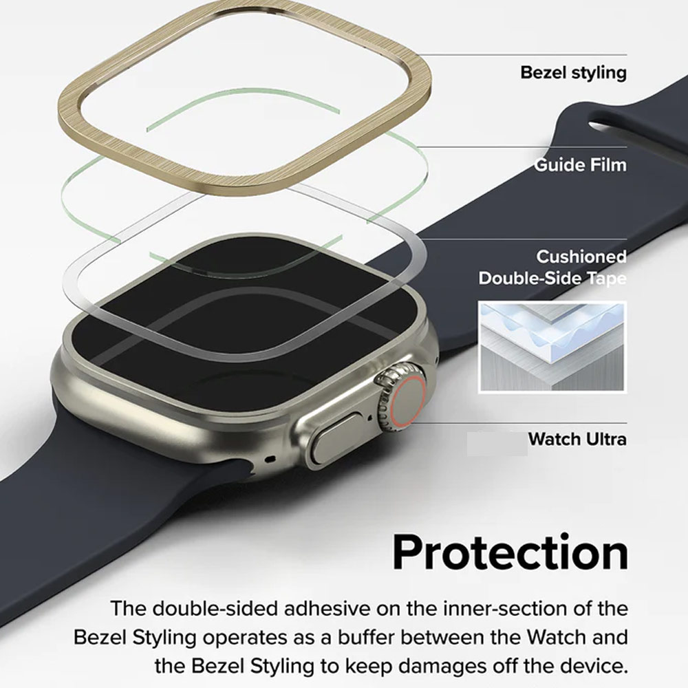 Picture of Apple Watch 49mm Ultra Screen Protector | Ringke Bezel and Tempered Glass Screen Protector Combo for Apple Watch Series 8 Ultra 49mm (49-05 Gold)