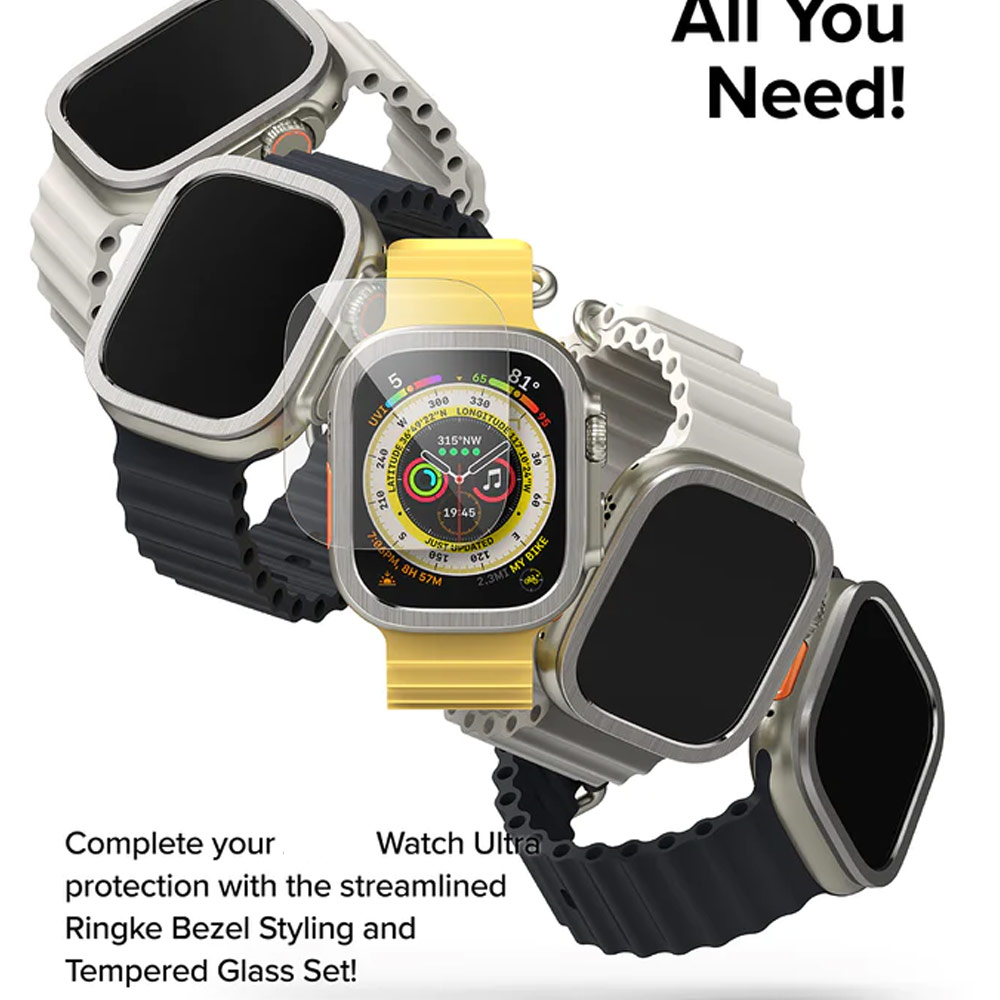 Picture of Apple Watch 49mm Ultra Screen Protector | Ringke Bezel and Tempered Glass Screen Protector Combo for Apple Watch Series 8 Ultra 49mm (49-01 Titanium)