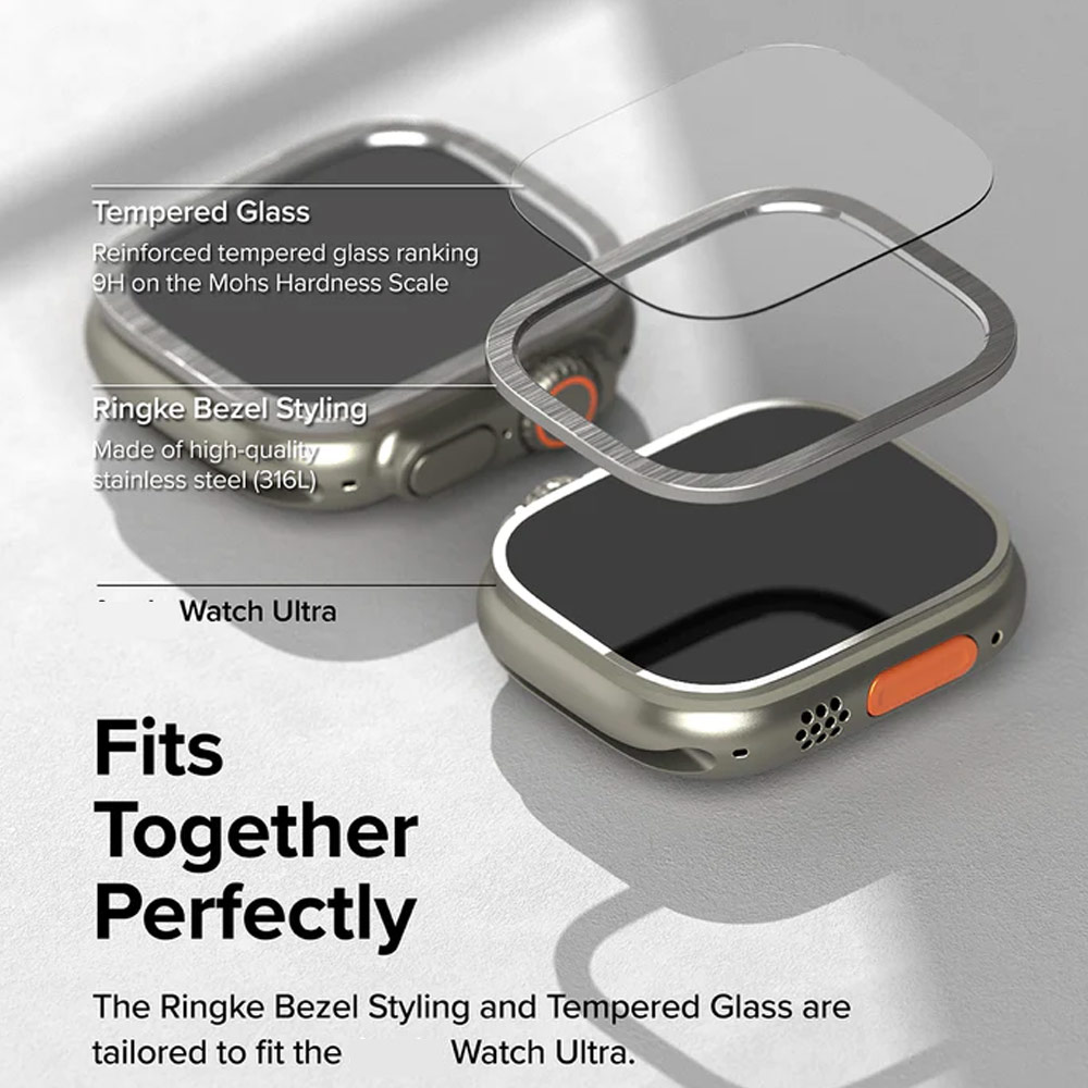 Picture of Apple Watch 49mm Ultra Screen Protector | Ringke Bezel and Tempered Glass Screen Protector Combo for Apple Watch Series 8 Ultra 49mm (49-01 Titanium)