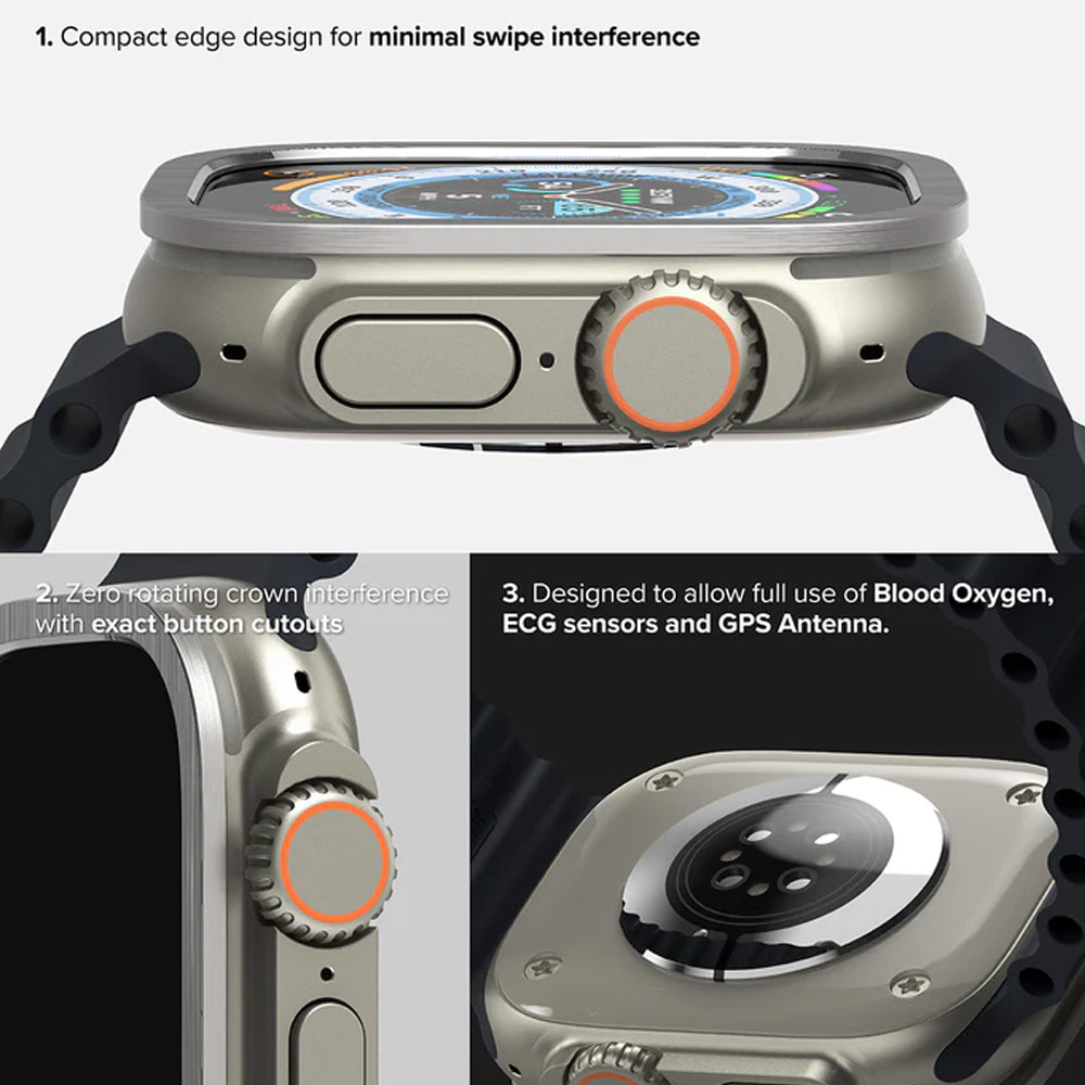 Picture of Apple Watch 49mm Ultra Screen Protector | Ringke Bezel and Tempered Glass Screen Protector Combo for Apple Watch Series 8 Ultra 49mm (49-01 Titanium)