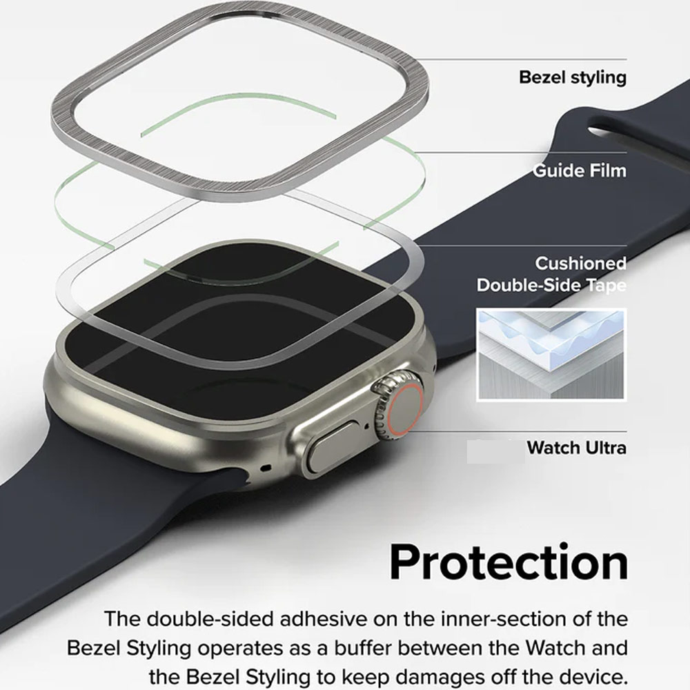 Picture of Apple Watch 49mm Ultra Screen Protector | Ringke Bezel and Tempered Glass Screen Protector Combo for Apple Watch Series 8 Ultra 49mm (49-01 Titanium)