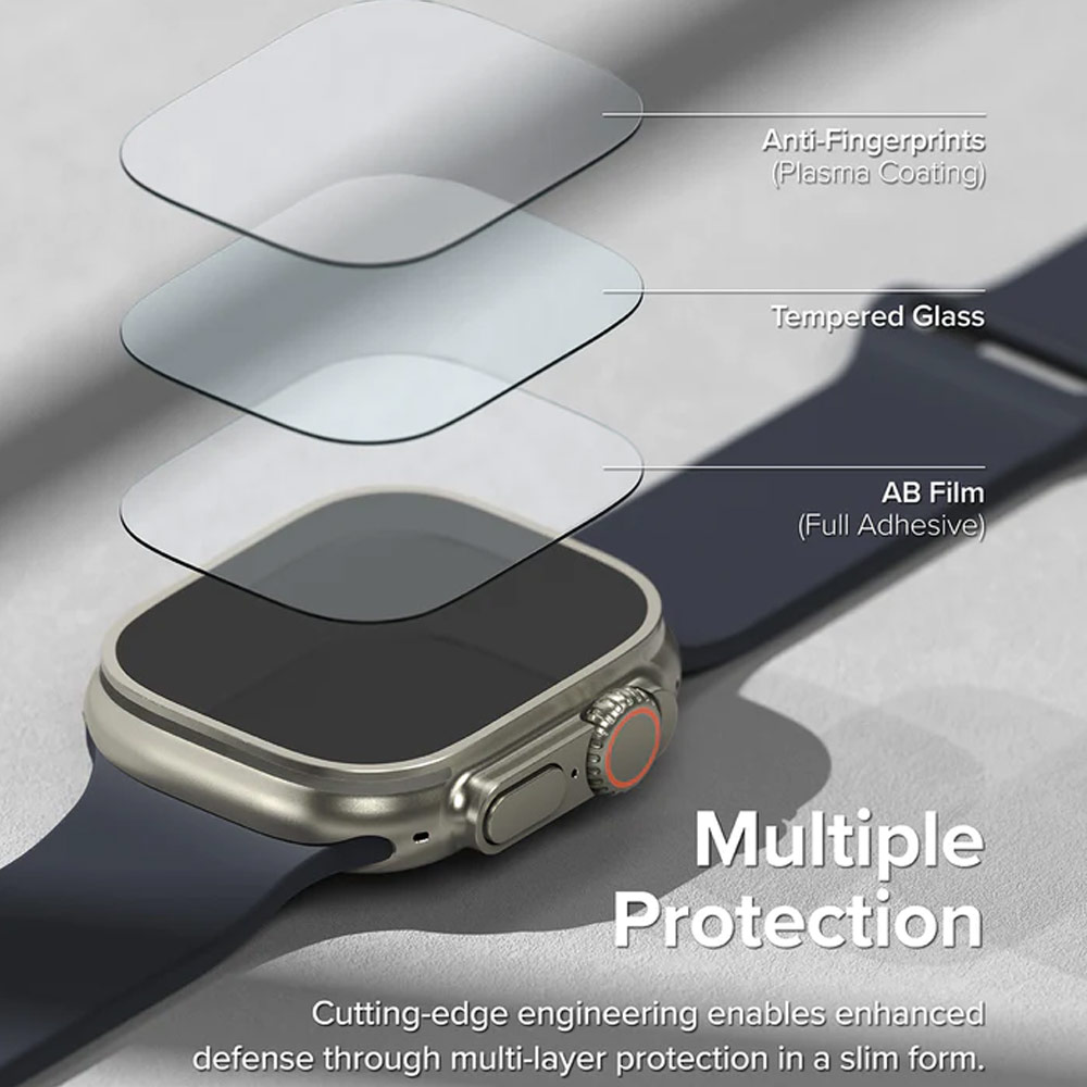 Picture of Apple Watch 49mm Ultra Screen Protector | Ringke Bezel and Tempered Glass Screen Protector Combo for Apple Watch Series 8 Ultra 49mm (49-01 Titanium)