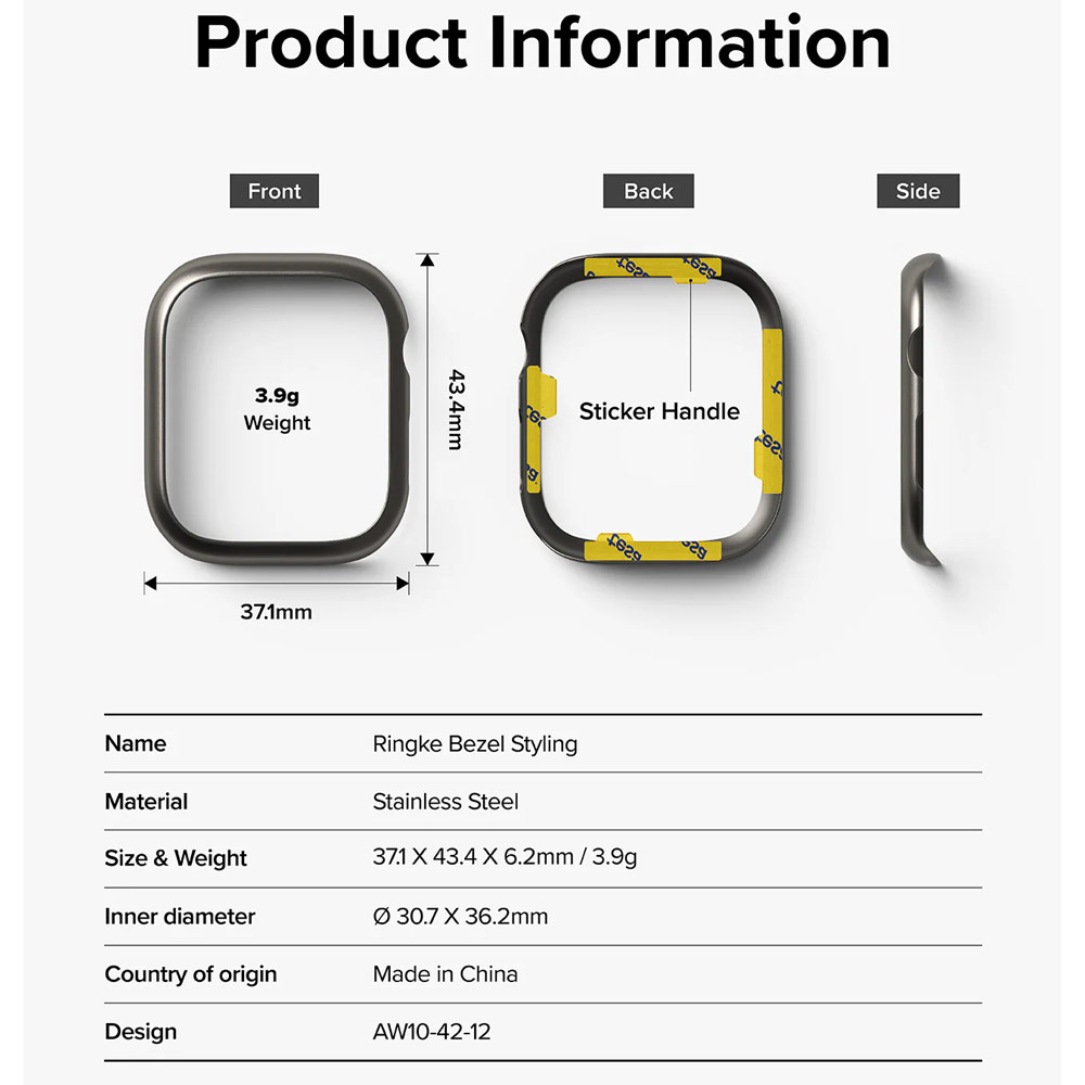 Picture of Apple Watch 10 42mm  | Ringke Slim and Lightweight Design Stainless Steel Bezel  for Apple Watch Series 10 42mm (Graphite)