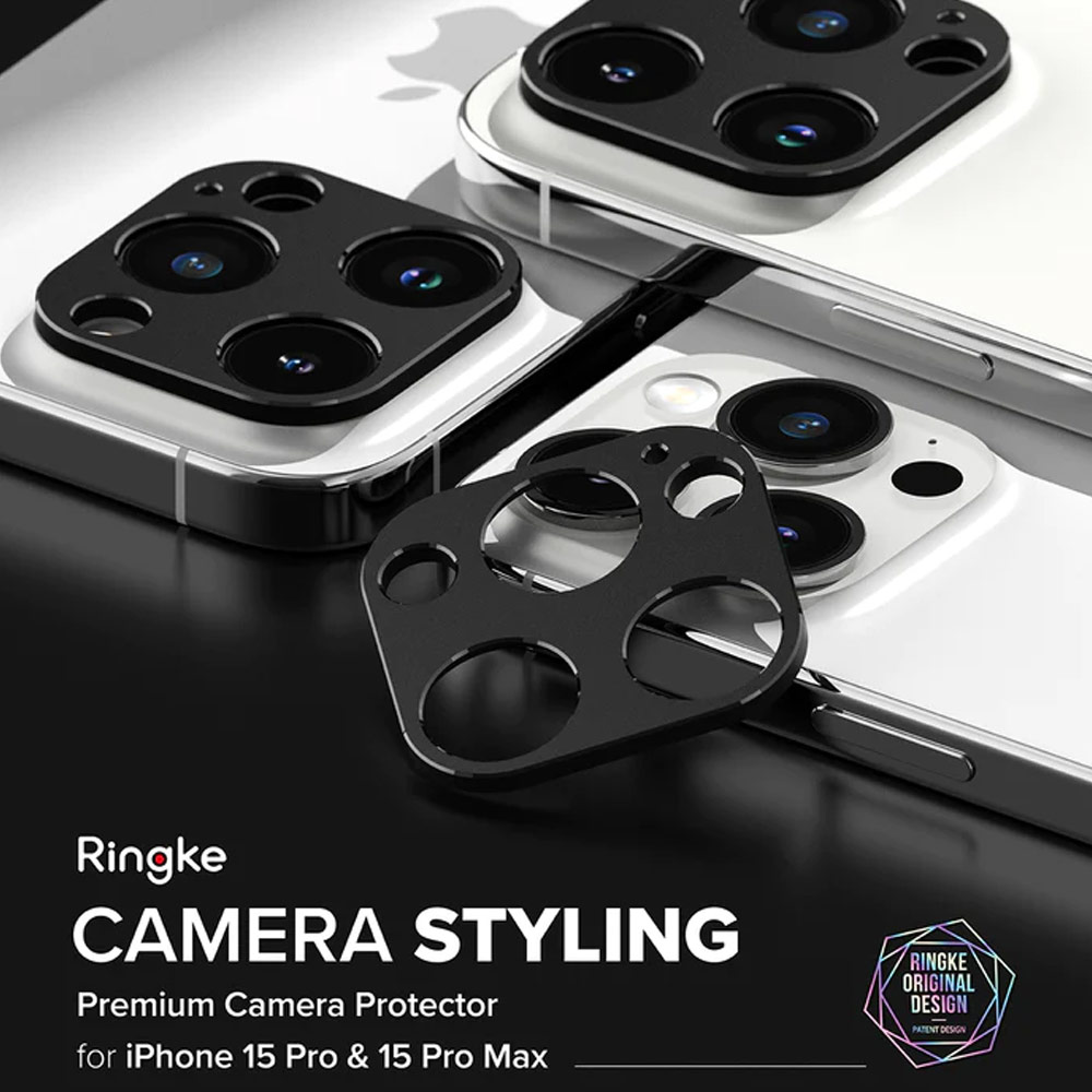 Picture of Apple iPhone 15 Pro 6.1  | Ringke Camera Styling Aluminum Bezel Cover for Apple iPhone 15 Pro Max 6.7 iPhone 15 Pro 6.1 (Black)