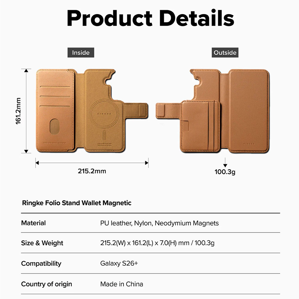 Picture of Samsung Galaxy S26 Plus  | Ringke Folio Grip Wallet Magnetic Flip Cover Card Holder for Samsung Galaxy S26 Plus (Brown)