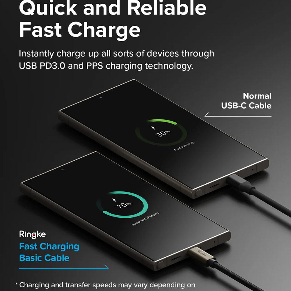 Picture of Ringke 60W PD3.0 480Mbps Fast Charge Charging Basic Cable USB C to USB C (Grey 100cm)