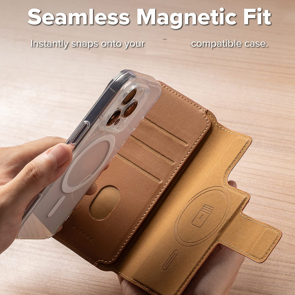 Picture of Apple iPhone 15 6.1 | Ringke Folio Grip Wallet Magnetic Flip Cover Card Holder for iPhone 16 Pro iPhone 16 (Brown)