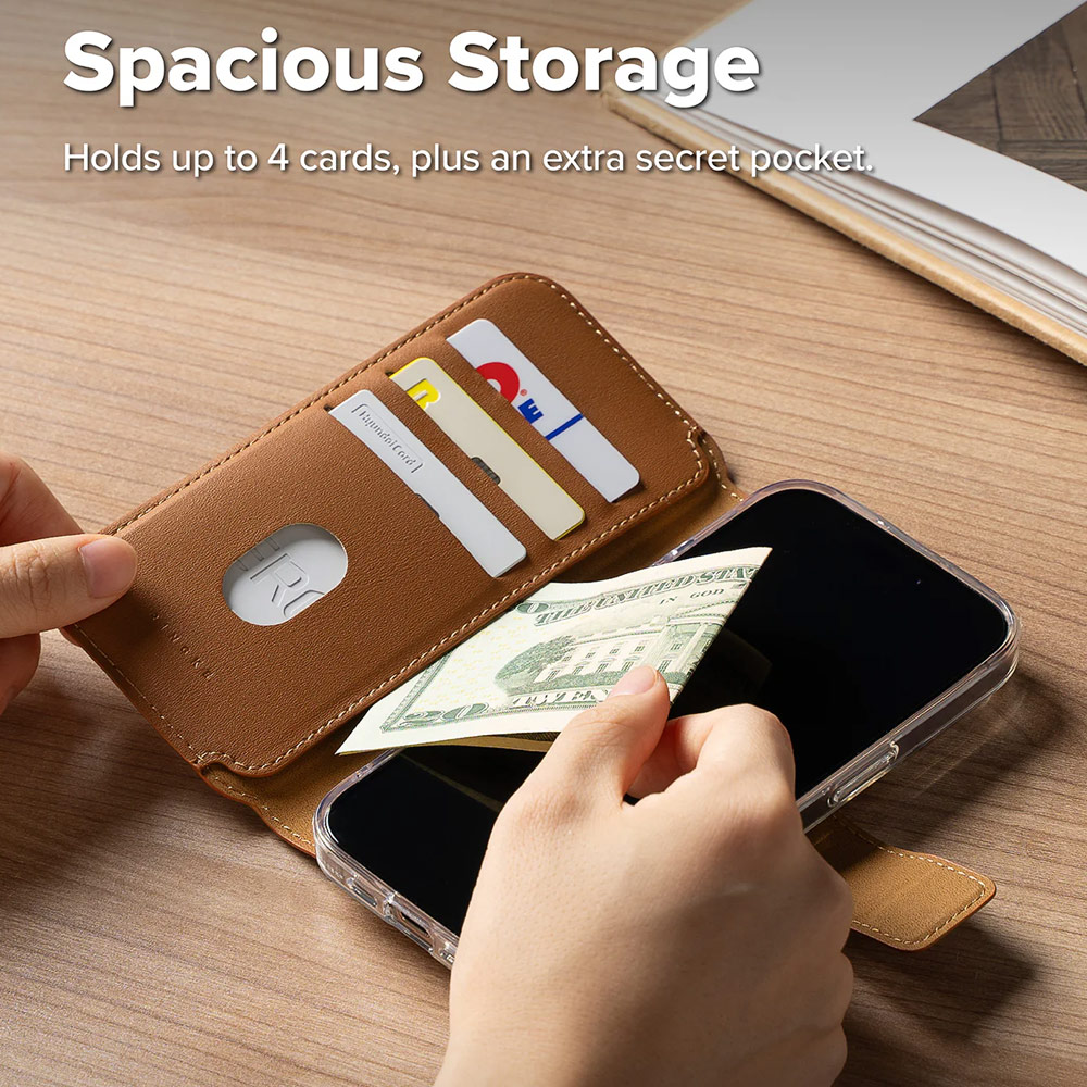 Picture of Apple iPhone 15 6.1 | Ringke Folio Grip Wallet Magnetic Flip Cover Card Holder for iPhone 16 Pro iPhone 16 (Brown)