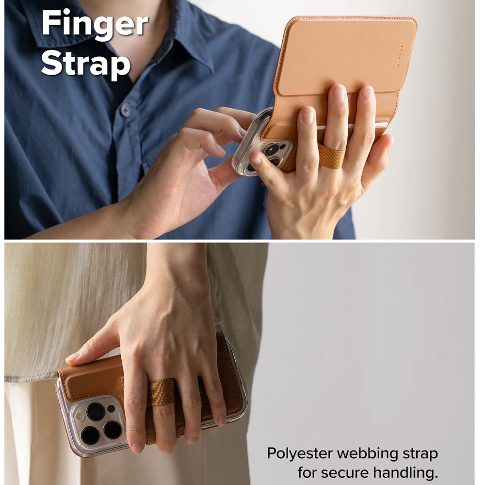 Picture of Apple iPhone 15 6.1 | Ringke Folio Grip Wallet Magnetic Flip Cover Card Holder for iPhone 16 Pro iPhone 16 (Brown)