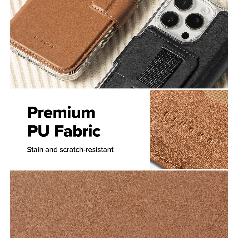Picture of Apple iPhone 15 6.1 | Ringke Folio Grip Wallet Magnetic Flip Cover Card Holder for iPhone 16 Pro iPhone 16 (Brown)