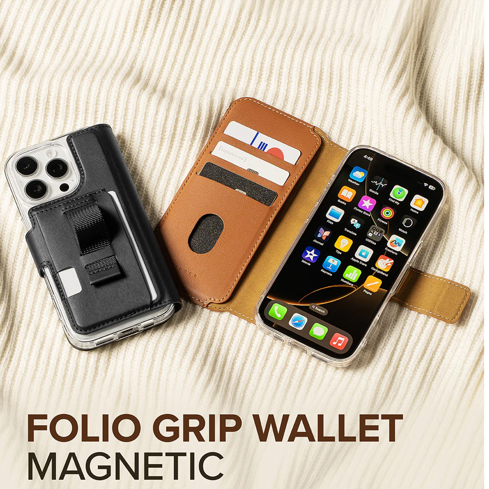 Picture of Apple iPhone 15 6.1  | Ringke Folio Grip Wallet Magnetic Flip Cover Card Holder for iPhone 16 Pro iPhone 16  (Black)