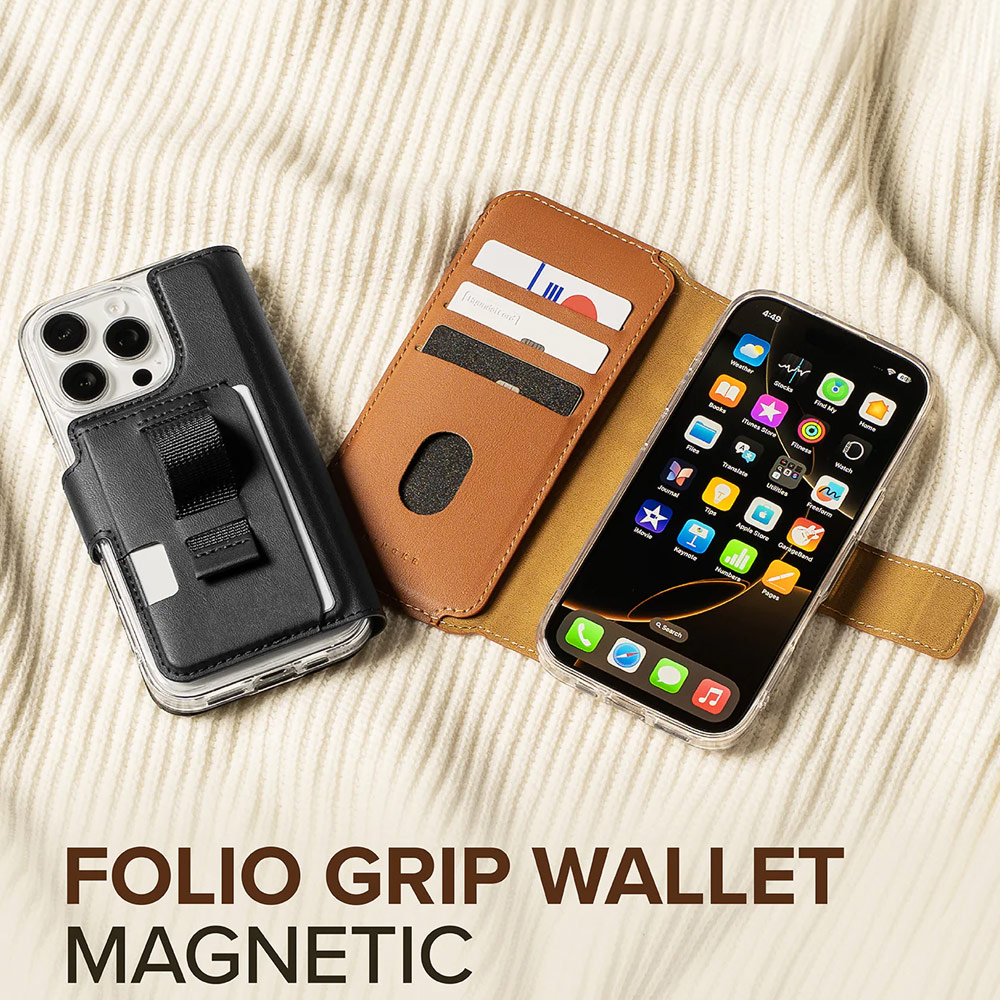 Picture of Apple iPhone 15 Plus 6.7  | Ringke Folio Grip Wallet Magnetic Flip Cover Card Holder for iPhone 16 Pro Max iPhone 16 Plus (Black)