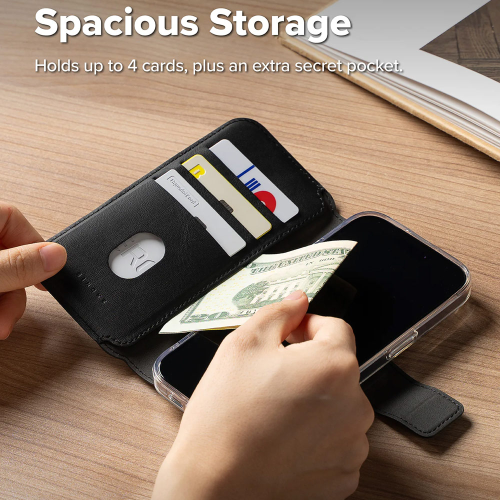 Picture of Apple iPhone 15 Plus 6.7  | Ringke Folio Grip Wallet Magnetic Flip Cover Card Holder for iPhone 16 Pro Max iPhone 16 Plus (Black)