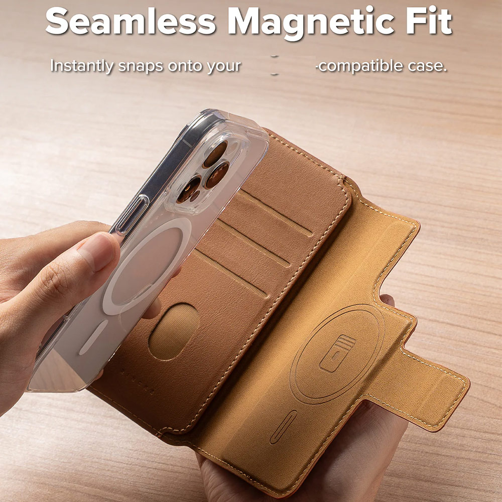 Picture of Apple iPhone 15 Plus 6.7 | Ringke Folio Grip Wallet Magnetic Flip Cover Card Holder for iPhone 16 Pro Max iPhone 16 Plus (Brown)