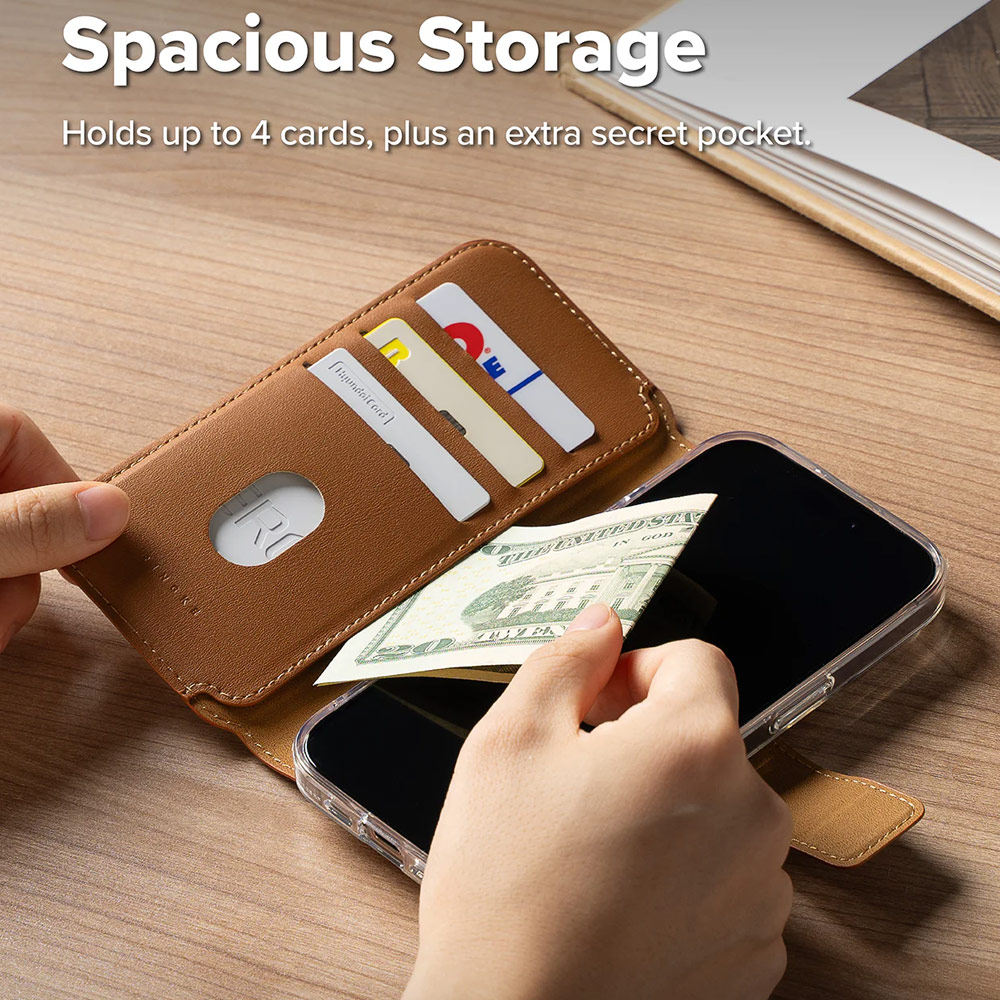 Picture of Apple iPhone 15 Plus 6.7 | Ringke Folio Grip Wallet Magnetic Flip Cover Card Holder for iPhone 16 Pro Max iPhone 16 Plus (Brown)