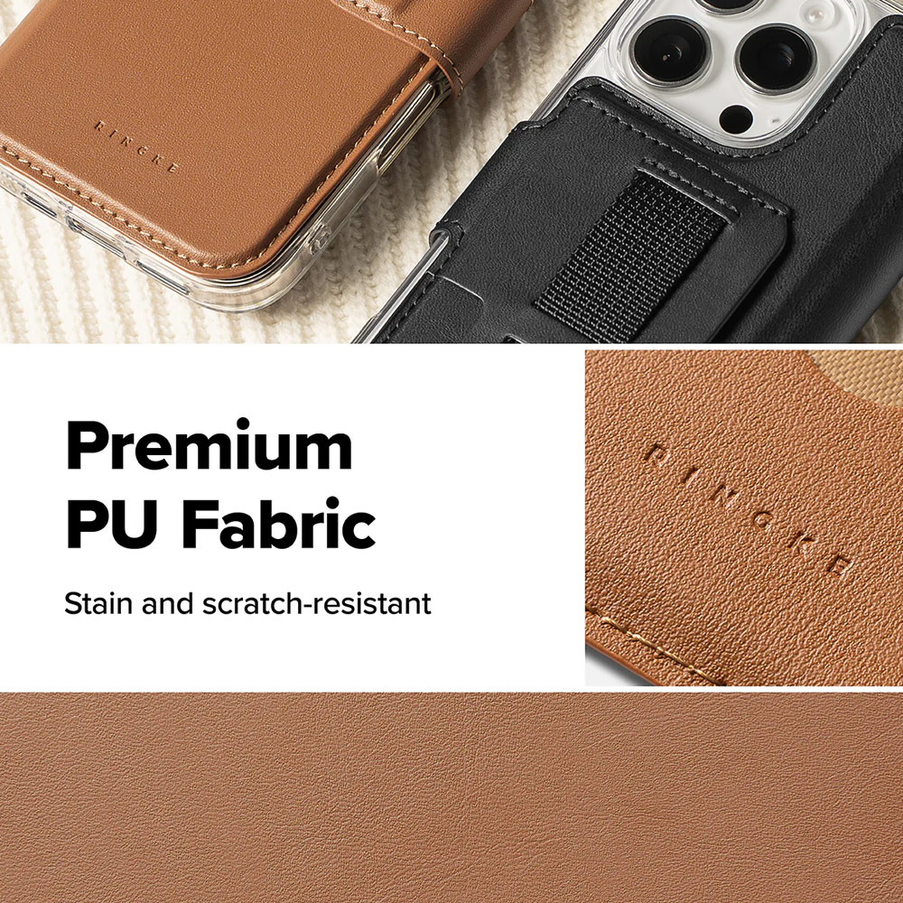 Picture of Apple iPhone 15 Plus 6.7 | Ringke Folio Grip Wallet Magnetic Flip Cover Card Holder for iPhone 16 Pro Max iPhone 16 Plus (Brown)