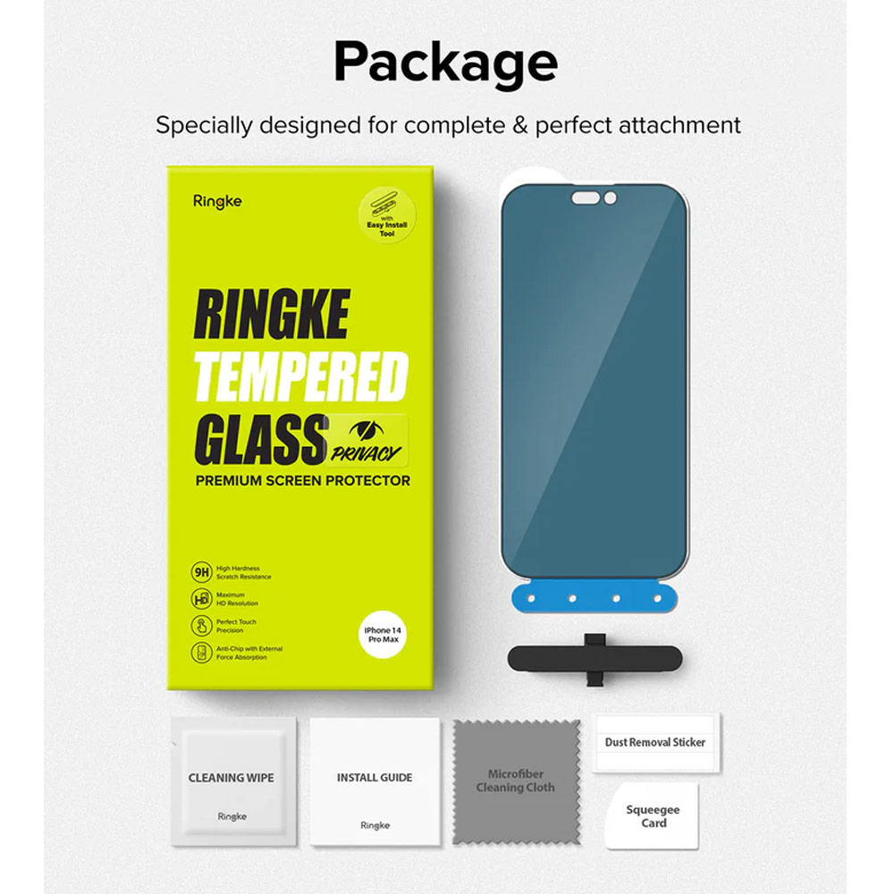 Picture of Apple iPhone 14 Pro 6.1 Screen Protector | Ringke Premium Tempered Glass Screen Protector with Easy Installation Jig Kit for Apple iPhone 14 Pro 6.1 (Privacy Anti Peep Anti View)