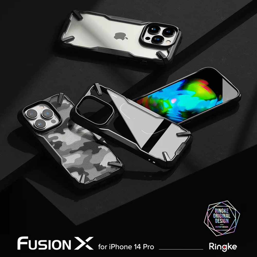 Picture of Apple iPhone 14 Pro 6.1 Case | Ringke Fusion X Hybrid PC and TPU Frame Drop Protection Case for Apple iPhone 14 Pro 6.1 (Camo Black)