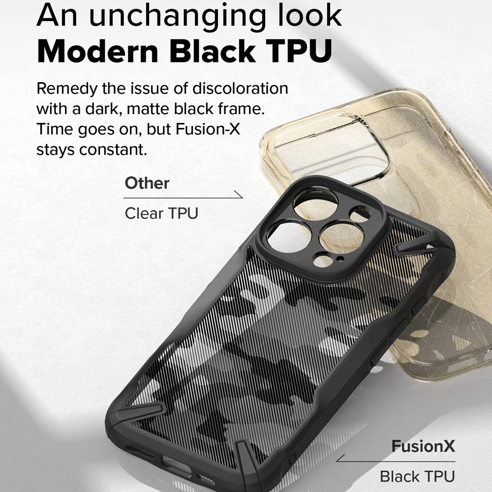 Picture of Apple iPhone 16 Pro Max 6.9 Case | Ringke Fusion X Hybrid PC and TPU Frame Drop Protection Case for Apple iPhone 16 Pro Max 6.9 (Camo Black)