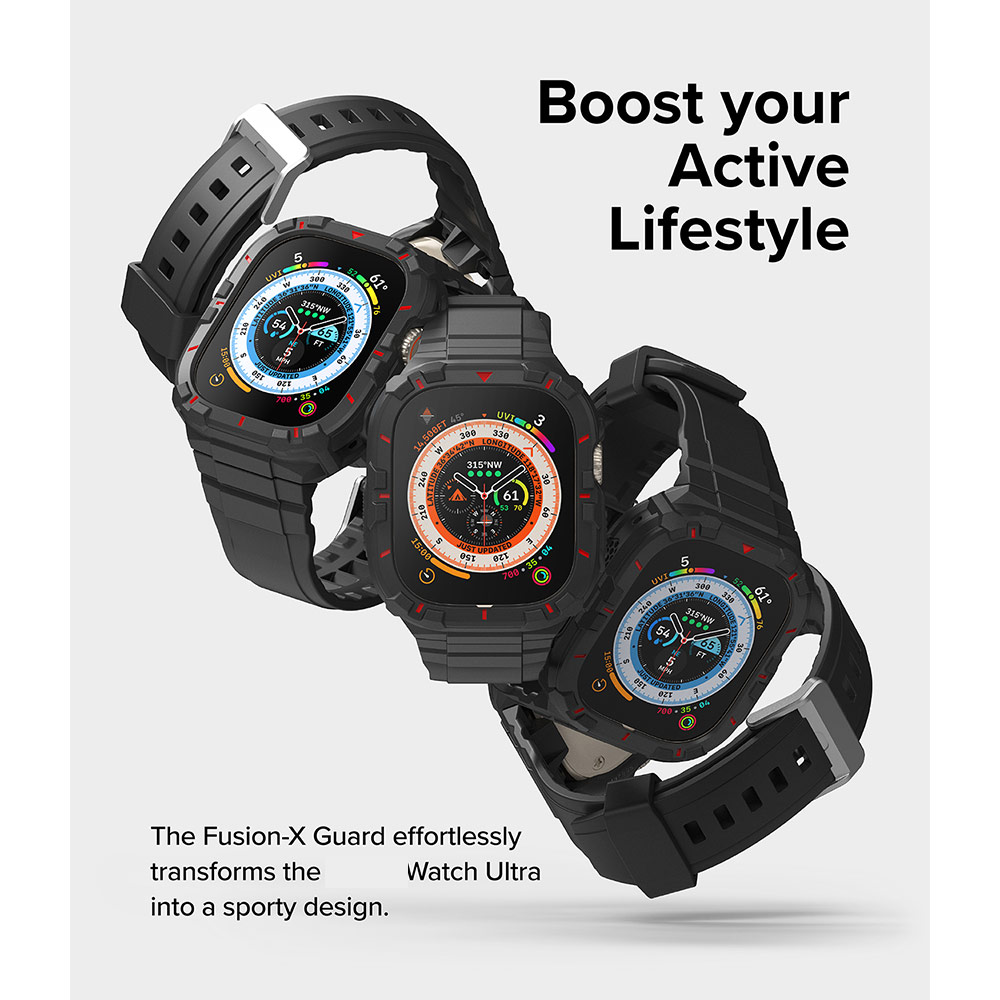 Picture of Apple Watch 49mm	Ultra 3 Case | Ringke Fusion X Guard Protection Case Strap Band for Apple Watch Ultra 49mm (Black Red Index)