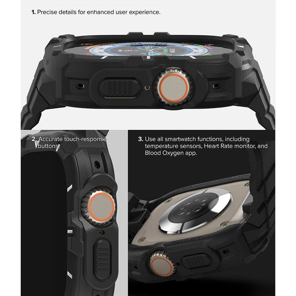 Picture of Apple Watch 49mm	Ultra 3 Case | Ringke Fusion X Guard Protection Case Strap Band for Apple Watch Ultra 49mm (Black White Index)
