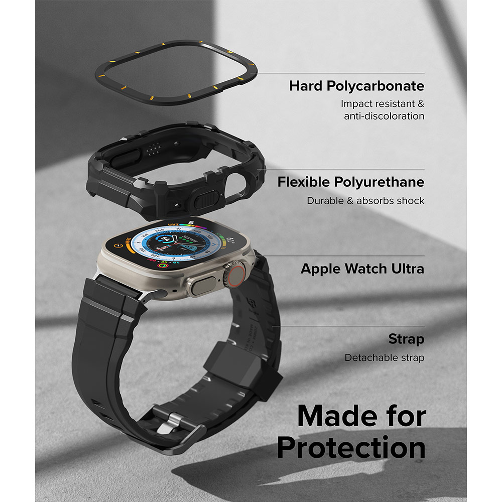 Picture of Apple Watch 49mm	Ultra 3 Case | Ringke Fusion X Guard Protection Case Strap Band for Apple Watch Ultra 49mm (Black Yellow Index)