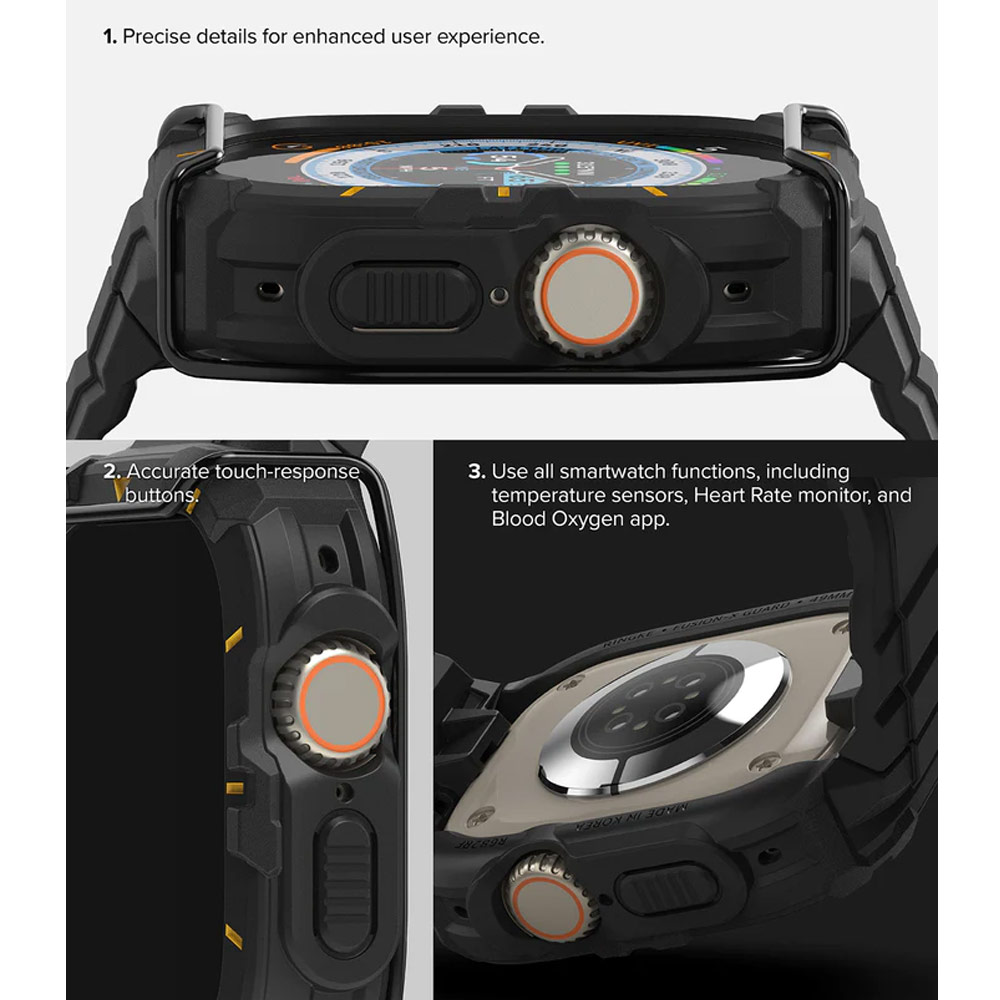 Picture of Apple Watch 49mm Ultra 3 Case | Ringke Fusion X Guard Protection Case Strap Band for Apple Watch Ultra 49mm (Black Index Wired)