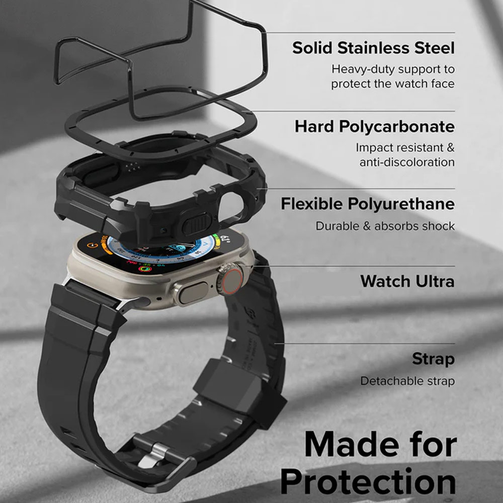 Picture of Apple Watch 49mm Ultra 3 Case | Ringke Fusion X Guard Protection Case Strap Band for Apple Watch Ultra 49mm (Black Index Wired)