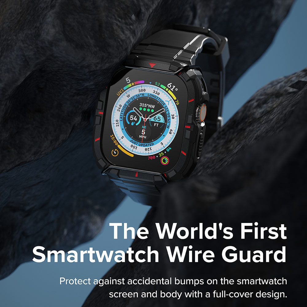 Picture of Apple Watch 49mm	Ultra Case | Ringke Fusion X Guard Protection Case Strap Band for Apple Watch Ultra 49mm (Black Red Index Wired)