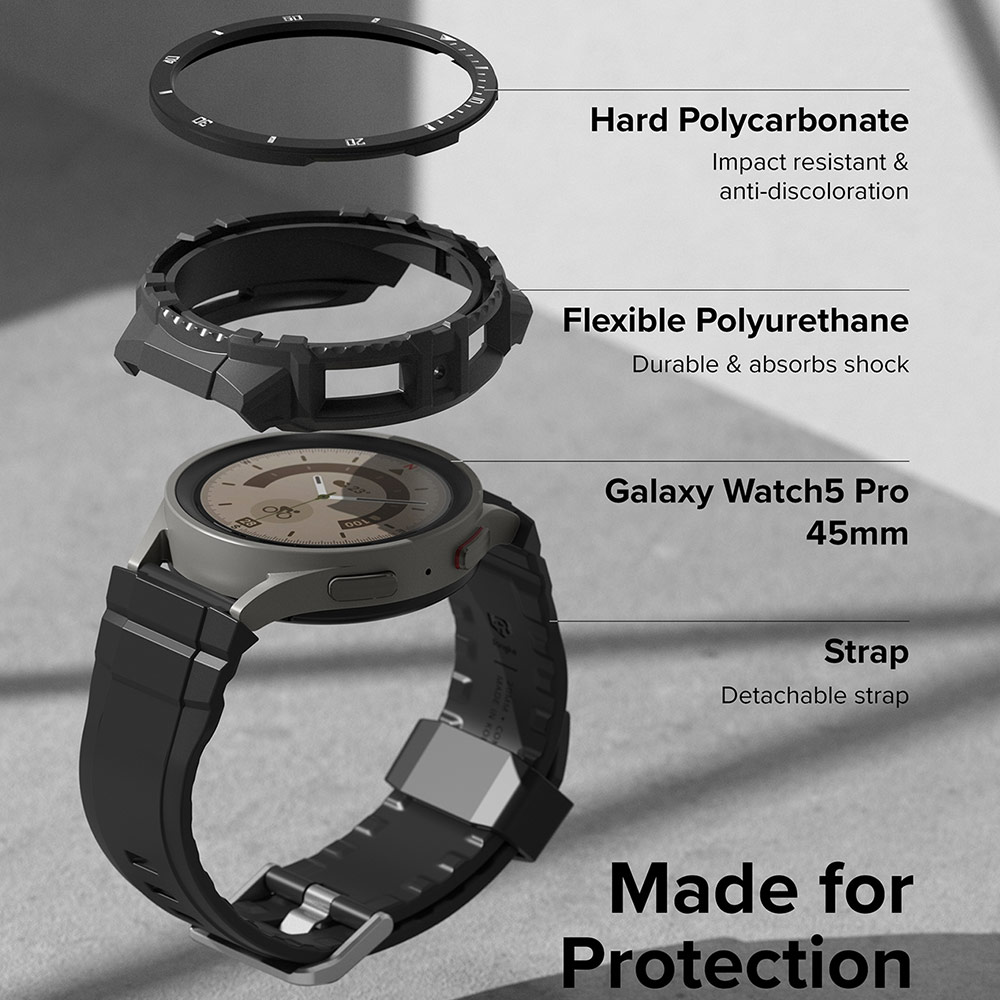 Picture of Samsung Galaxy Watch 5 Pro 45mm Case | Ringke Fusion X Guard Protection Case Strap Band for Samsung Galaxy Watch 5 Pro Series 45mm (Black White Index)