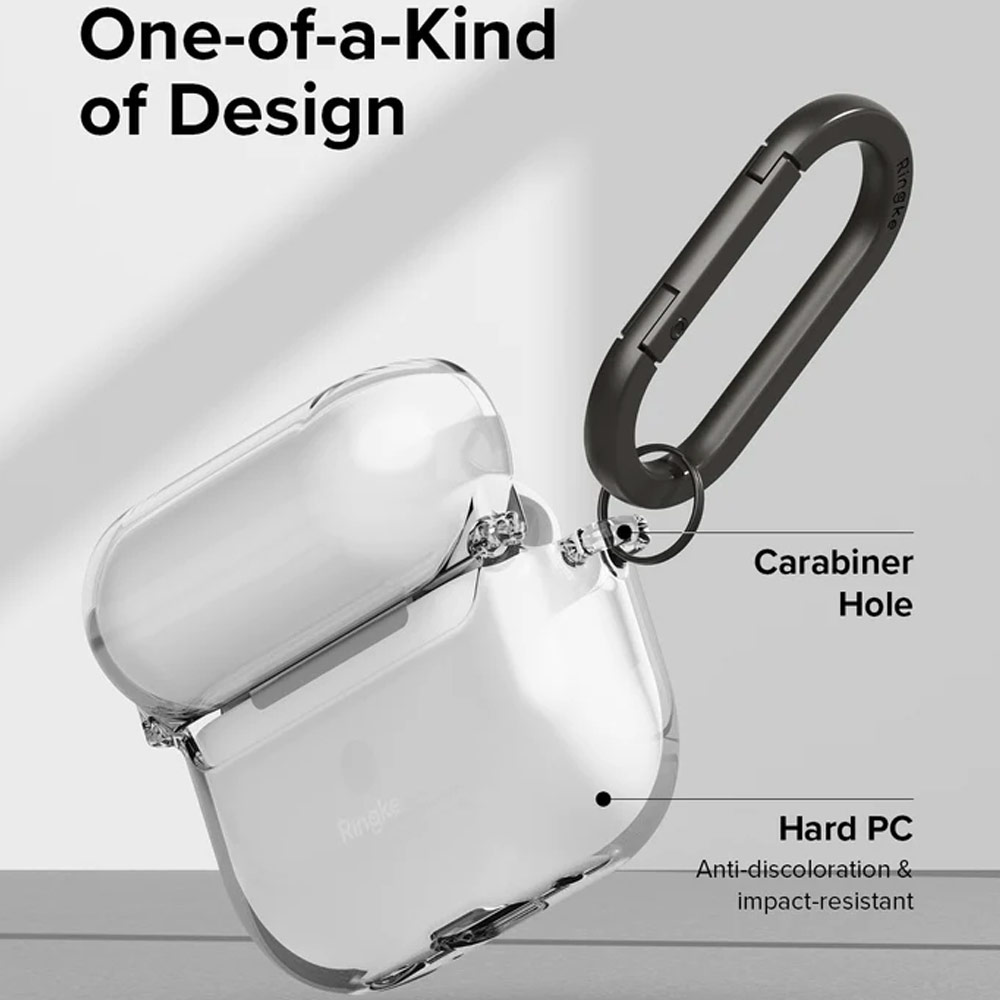 Picture of Apple Airpods Pro 2 Case | Ringke Hinge Hard PC Case Protective Protection Case with Carabiner for Apple Airpods Pro 2 (Clear)