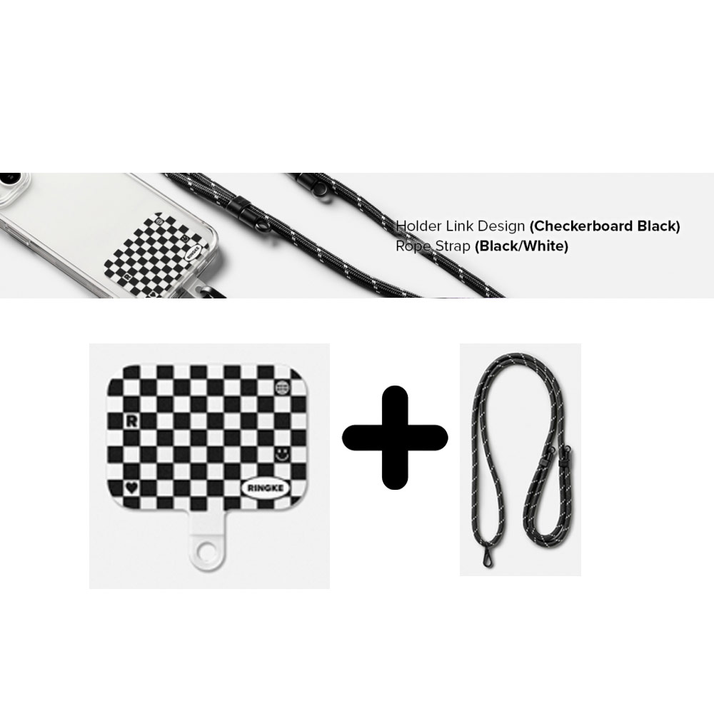 Picture of Ringke Shoulder Strap Design Holder Link Rope for Phone case (Checkerboard Design Black White Rope)