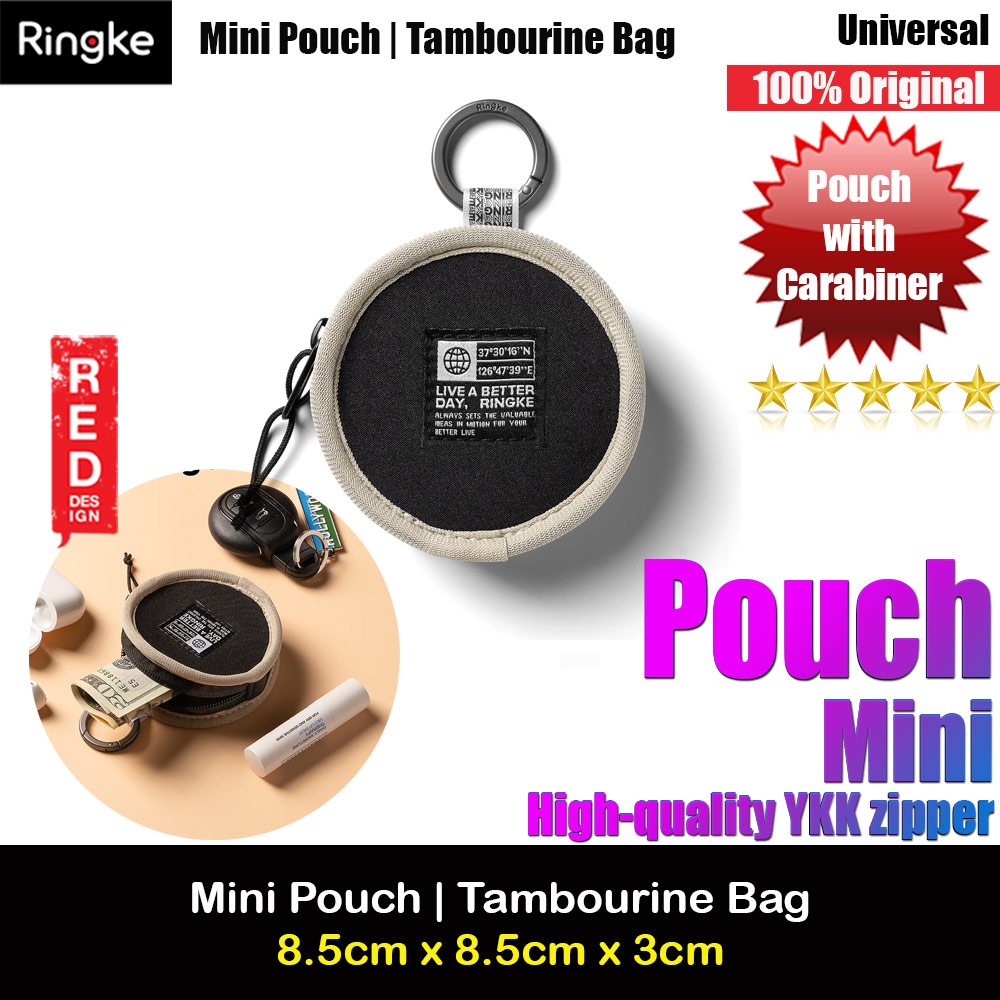 Picture of Ringke Mini Pouch Tambourine Bag with high quality YKK zipper closure with strap with Carabiner for Small Gadgets (Beige) Red Design- Red Design Cases, Red Design Covers, iPad Cases and a wide selection of Red Design Accessories in Malaysia, Sabah, Sarawak and Singapore 