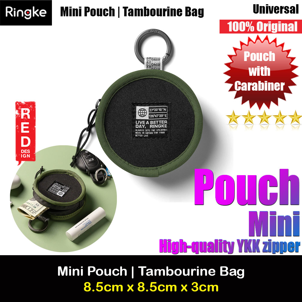 Picture of Ringke Mini Pouch Tambourine Bag with high quality YKK zipper closure with strap with Carabiner for Small Gadgets (Olive Green) Red Design- Red Design Cases, Red Design Covers, iPad Cases and a wide selection of Red Design Accessories in Malaysia, Sabah, Sarawak and Singapore 