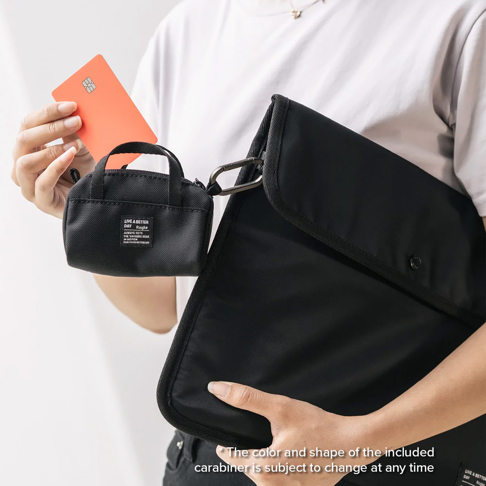 Picture of Ringke Mini Pouch Sport Bag Miniature with Zipper Closure with Carabiner for Small Gadgets (Black)