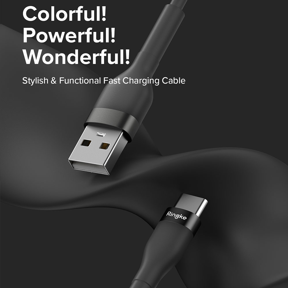 Picture of Ringke Pastel TPE Durable Cable with Cable Tie Organizer QC2.0 Fast Charge USB A to Type C (Black 120cm)
