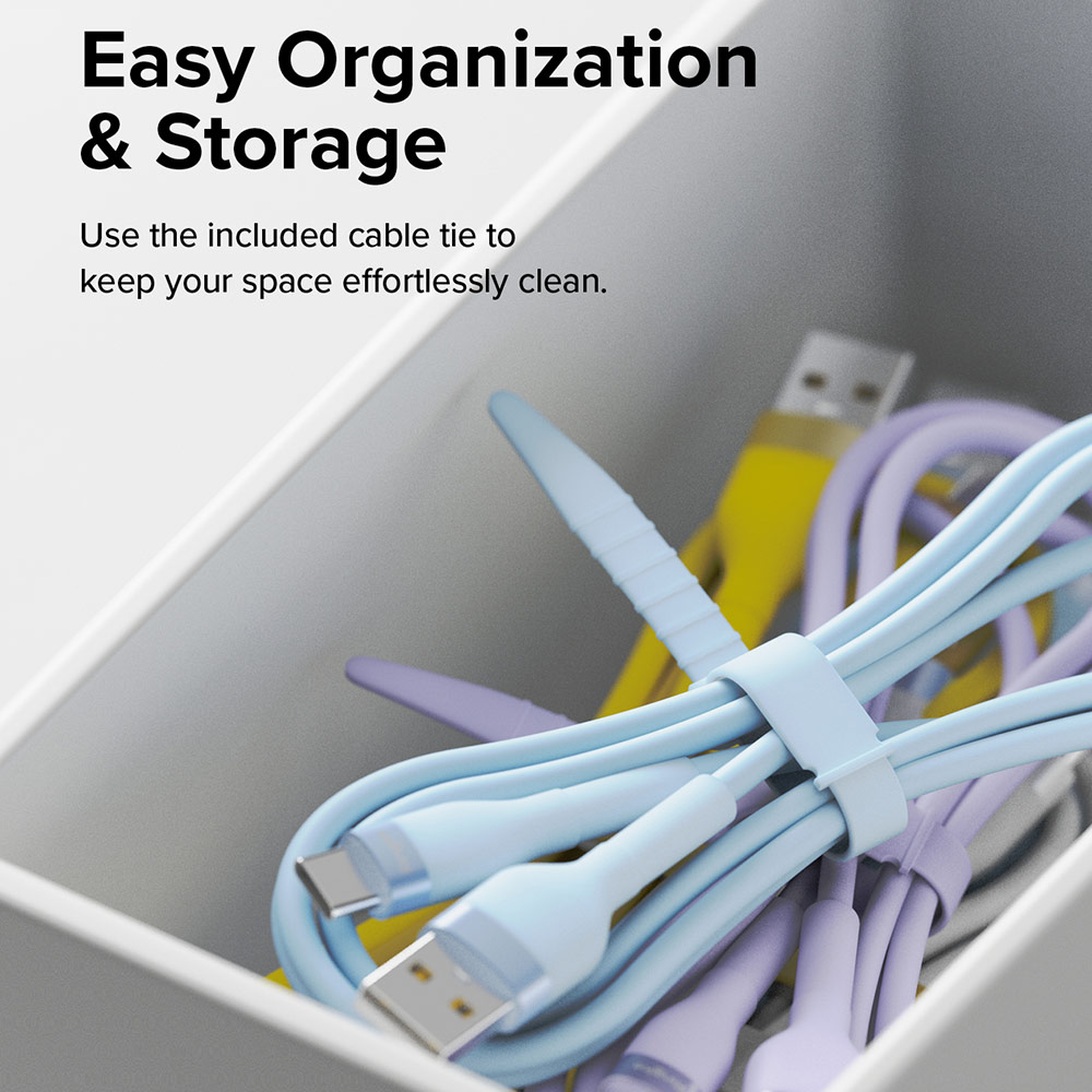 Picture of Ringke Pastel TPE Durable Cable with Cable Tie Organizer QC2.0 Fast Charge USB A to Type C (Black 120cm)