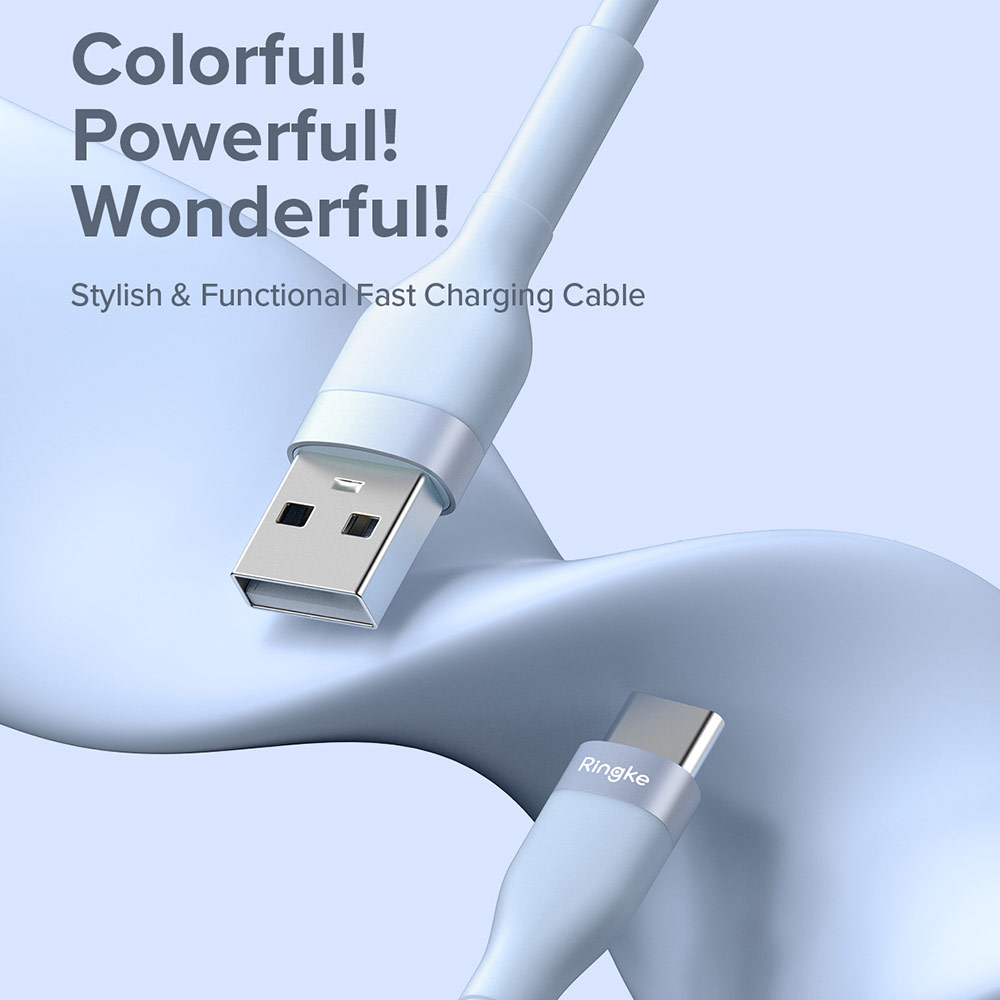 Picture of Ringke Pastel TPE Durable Cable with Cable Tie Organizer QC2.0 Fast Charge USB A to Type C (Blue 200cm)