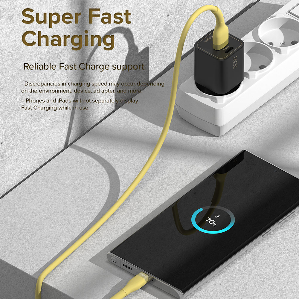 Picture of Ringke Pastel TPE Durable Cable with Cable Tie Organizer QC2.0 Fast Charge USB A to Type C (Yellow 200cm)