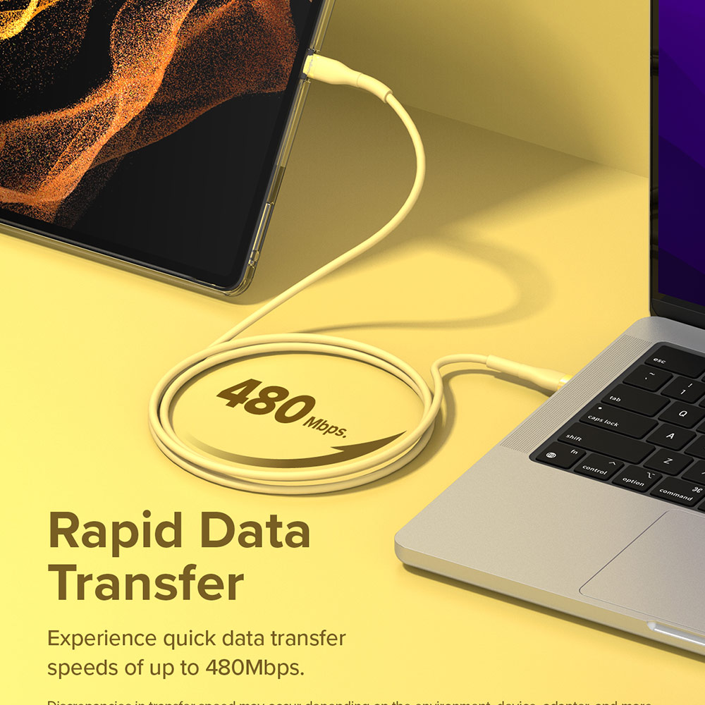 Picture of Ringke Pastel TPE Durable Cable with Cable Tie Organizer QC2.0 Fast Charge USB A to Type C (Yellow 200cm)