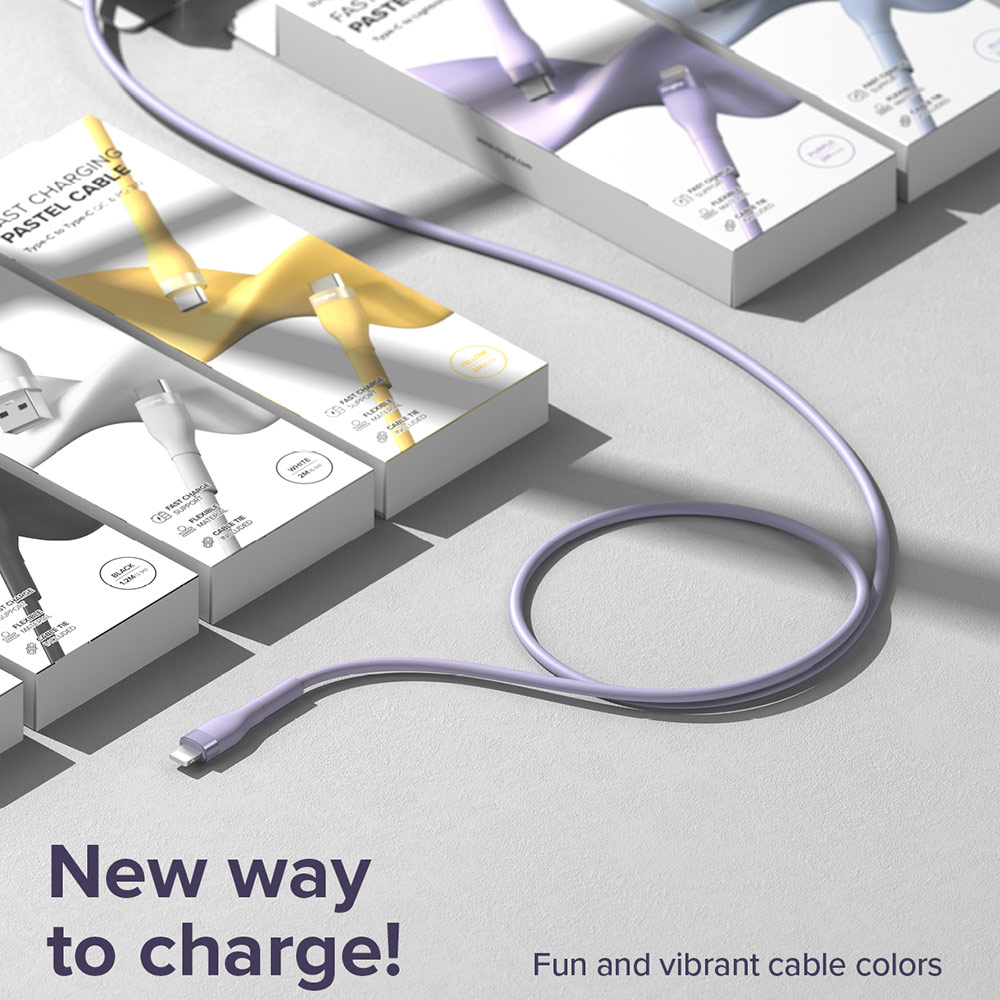 Picture of Ringke Pastel TPE Durable Cable with Cable Tie Organizer 20W Fast Charge USB C to Lightning (Purple 200cm)