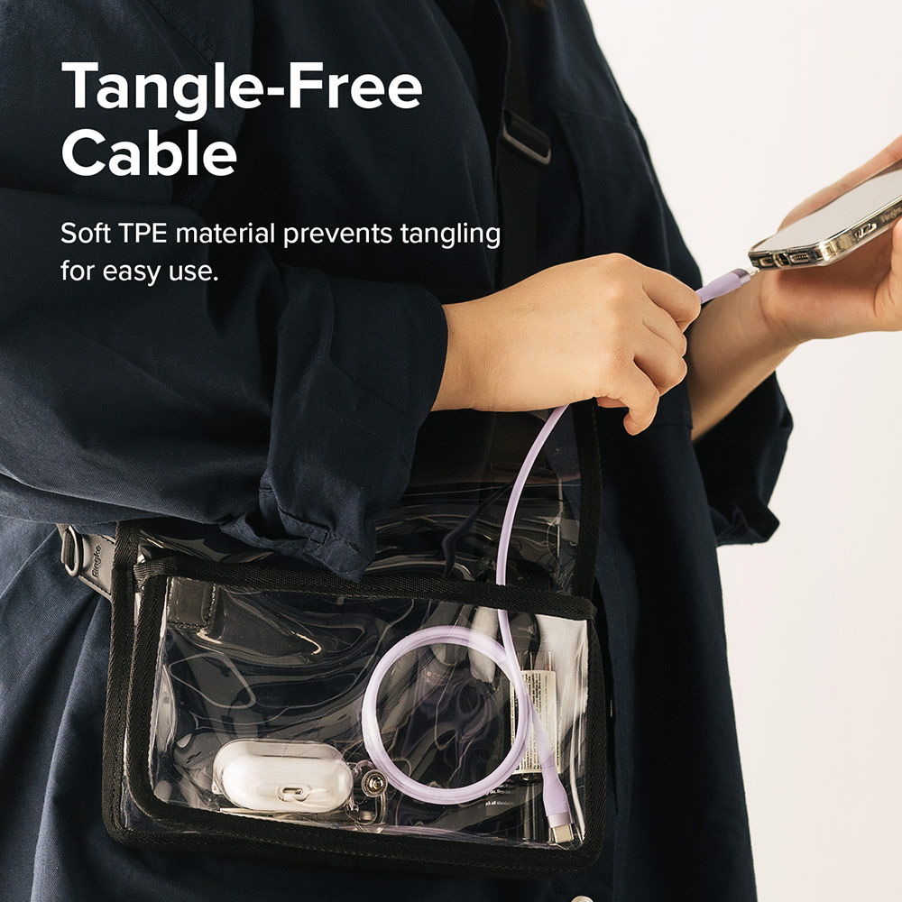 Picture of Ringke Pastel TPE Durable Cable with Cable Tie Organizer 20W Fast Charge USB C to Lightning (Purple 200cm)