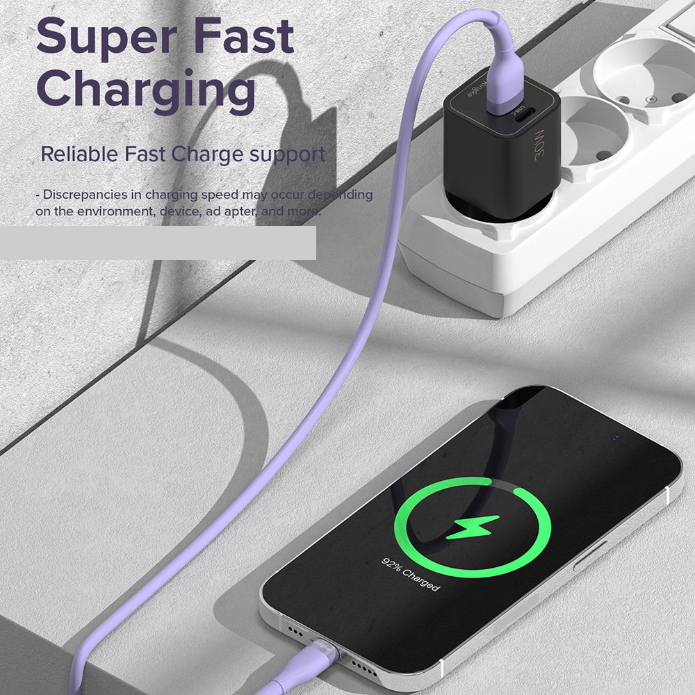 Picture of Ringke Pastel TPE Durable Cable with Cable Tie Organizer 20W Fast Charge USB C to Lightning (Purple 200cm)