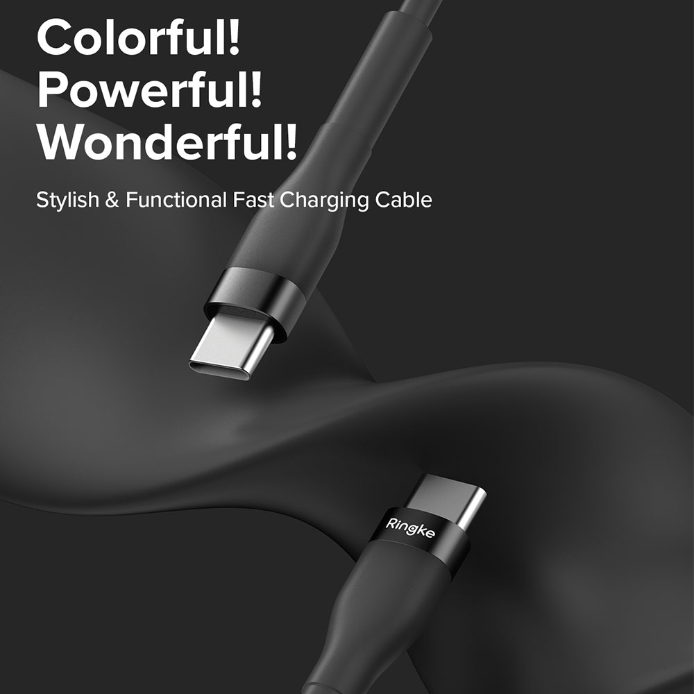 Picture of Ringke Pastel TPE Durable Cable with Cable Tie Organizer 3A Max 60W Fast Charge USB C to Type C (Black 120cm)