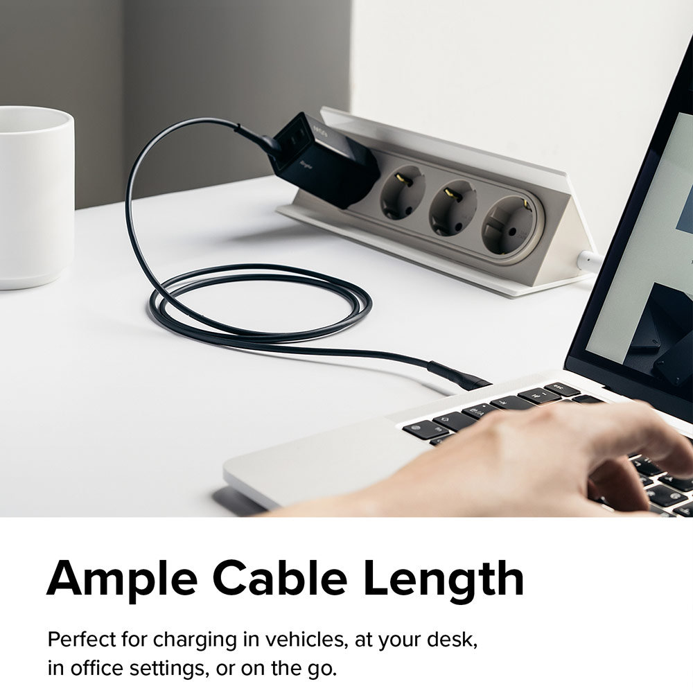Picture of Ringke Pastel TPE Durable Cable with Cable Tie Organizer 3A Max 60W Fast Charge USB C to Type C (Black 120cm)