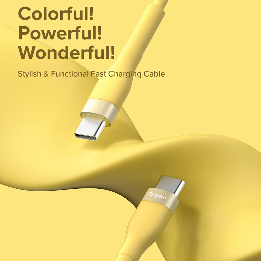 Picture of Ringke Pastel TPE Durable Cable with Cable Tie Organizer 3A Max 60W Fast Charge USB C to Type C (Yellow 200cm)
