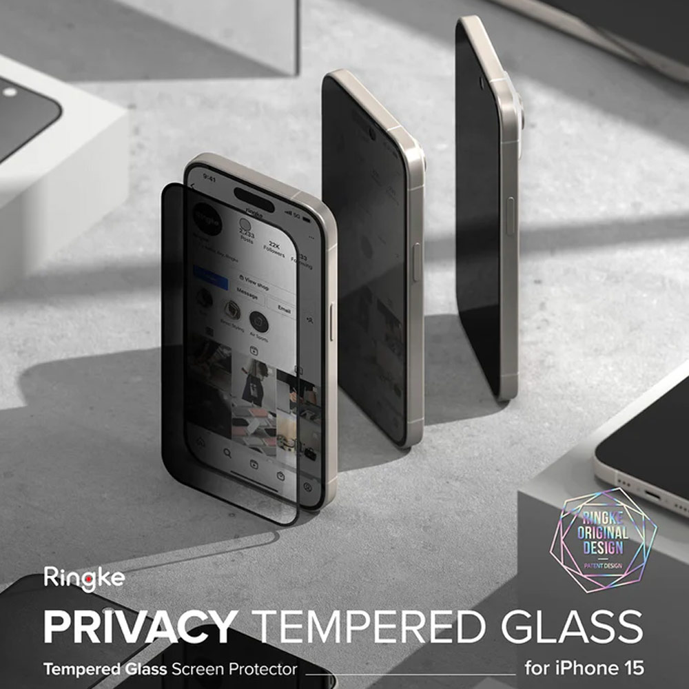 Picture of Apple iPhone 15 6.1 Screen Protector | Ringke Tempered Glass Full Cover Glass Screen Protector with Installation Jig Helper for iPhone 15 6.1 (Privacy Anti View Peep Spy Black)