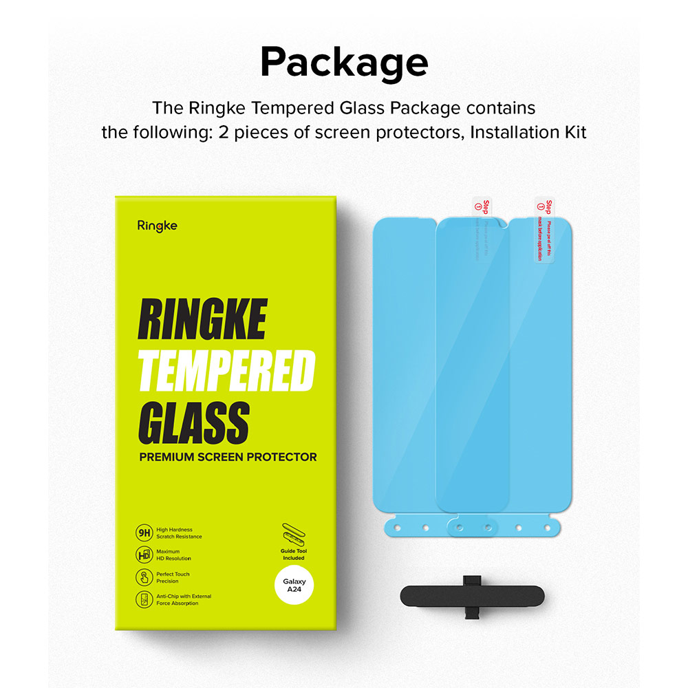 Picture of Samsung Galaxy A24  | Ringke Full Adhesive Full Cover Tempered Glass with Easy Installation Helper Tool for Samsung Galaxy A24 (Clear 2pcs)