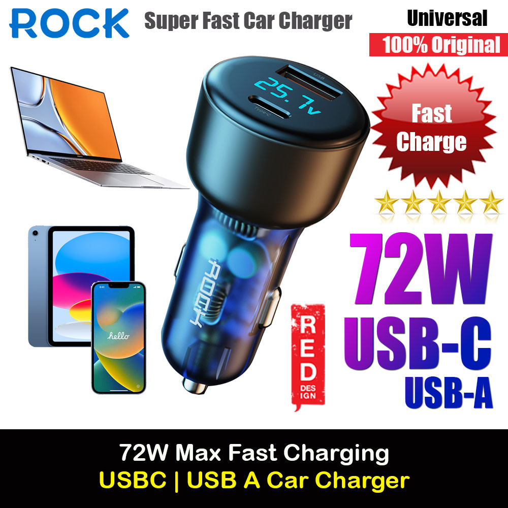 Picture of Rock H16 Dual Port USB Type C Fast Charger Car Charger 72W Max Car Battery Voltage Monitoring for iPhone 14 Pro Max S23 Ultra (Black) Red Design- Red Design Cases, Red Design Covers, iPad Cases and a wide selection of Red Design Accessories in Malaysia, Sabah, Sarawak and Singapore 